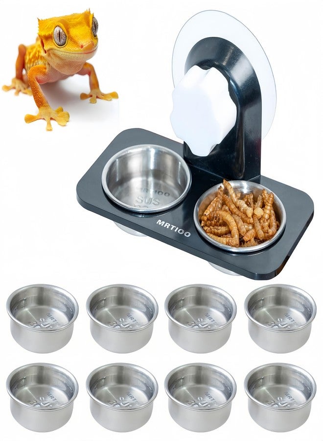 MRTIOO Crested Gecko Feeding Ledge [Non-Suction Cup], with 10 Pcs Stainless Steel Food Cups 0.5 oz, Reptile Food Bowls and Water Dish, for Lizard Or Other Small Pet Feeder Accessories Supplies - Image 1